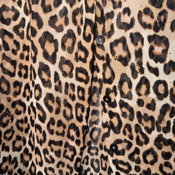 Chicos Leopard Print Button-Up Blouse Size 10 Polyester Long Sleeve Womens - Picture 5 of 6